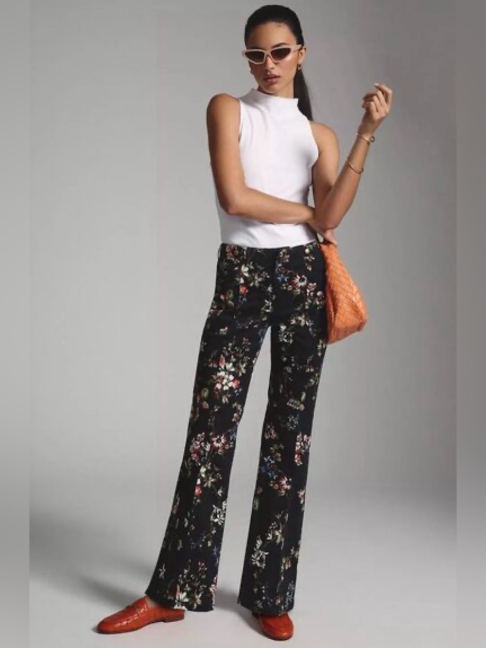 NEW!! Pilcro ANTHROPOLOGIE floral Mid-Rise Demilune Bootcut Utility Pants, Sz 28